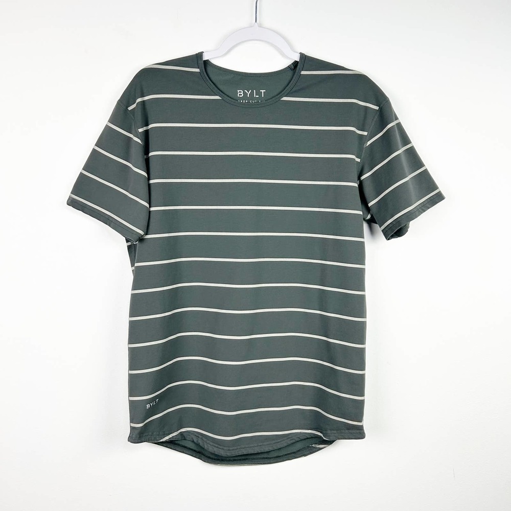 BYLT Drop cut lux Gray Stripe Athletic Short Sleeved Tee T-Shirt Size Medium